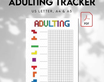 Adulting Tracker, Fun Habit Tracker, PRINTABLE Journal Page, Monthly Tracker, Adult Task Tracker, Printable Planner Page, Task Tracker