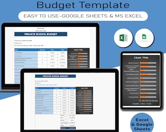 Private School Budget Template, Academic Financial Planner Sheet, Tuition Institute Expense Log, Annual Expense Planner, Fee Planner