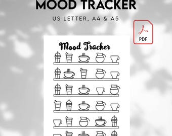 Coffee Mood Tracker, PRINTABLE Journal Page, Planner, Health Tracker, Caffeine Tracker, Track How Many Coffees, Food Tracker, Food Diary