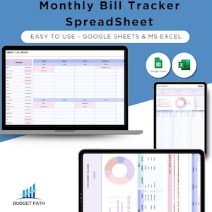 Monthly Bill Tracker, Bill Payment Tracker Google Sheet, Monthly and Weekly Bill Tracker Excel Sheet, Monthly Bill Expense Planner