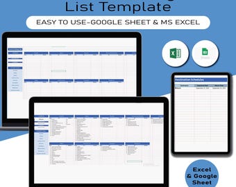 Travel Packing List Template, Printable PDF Checklist Planner, Vacations, Family, Kids Packing List, To Do List, MS Excel, Google Sheet