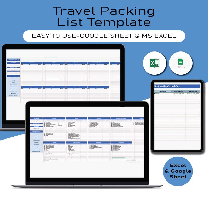 Travel Packing List Template, Printable PDF Checklist Planner ...