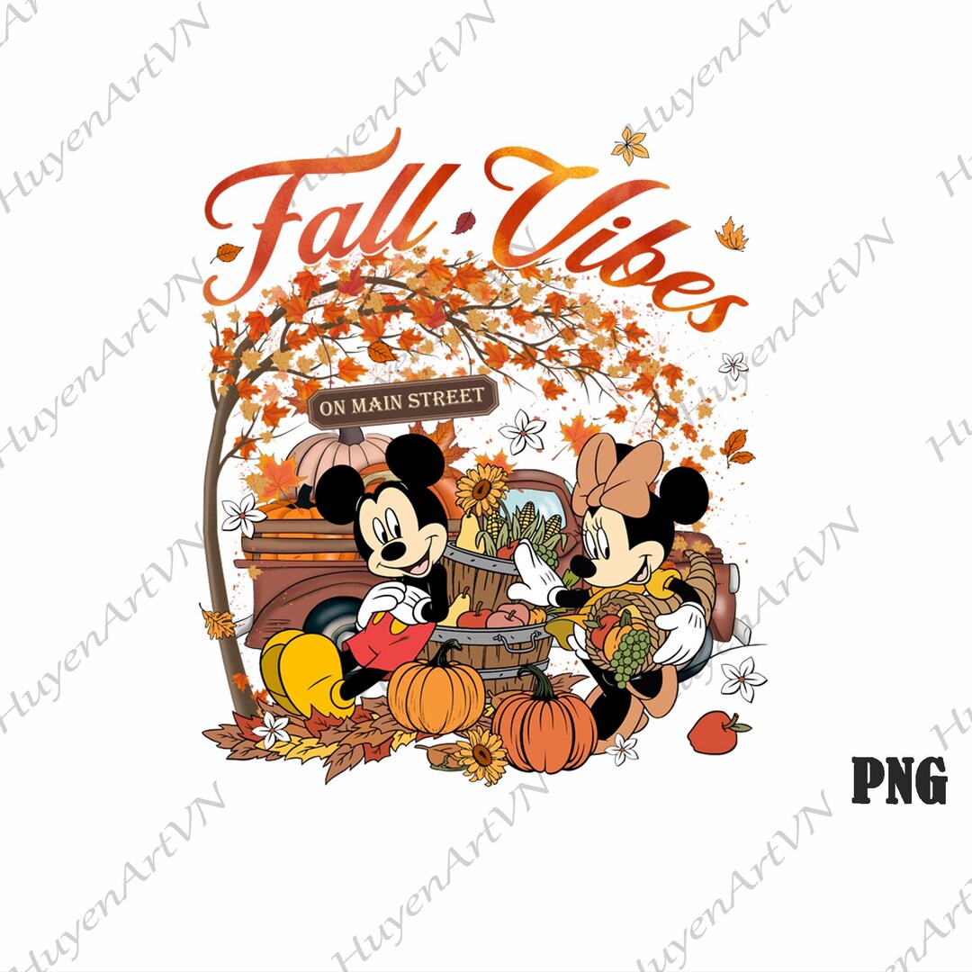 Retro Mickey Minnie Fall Vibes on Main Street Png, Fall Pumpkin ...