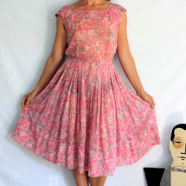 ON HOLD    50s/60s floral pink and violet dress