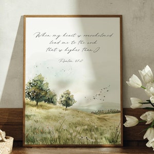 When My Heart is overweldigd, Psalm 61:2 bijbelvers afdrukbaar, schriftafdruk, christelijke muurkunst, decor religieus huis