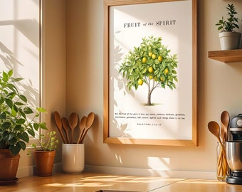 Lámina decorativa para pared con el Fruto del Espíritu Santo, lámina con versículo bíblico, Gálatas 5:22-23, lámina con la Escritura: Limonero, lámina cristiana para pared.