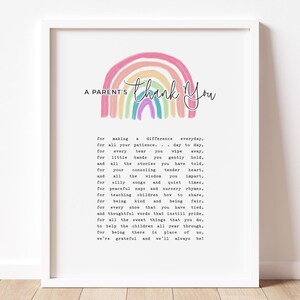 Poema de agradecimiento para maestros (imprimible), regalo de fin de año, agradecimiento para padres, arte mural para el Día del Maestro, carta de agradecimiento para maestros.