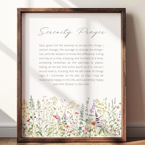 Gelassenheitsgebet, Christliche Wandkunst, Blumenschrift, Kirchenwandkunst, christlicher botanischer Druck, Gebetswandkunst, Bibelvers, Wildblumen
