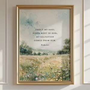 Salmo 62:1 Impressão, Minha Alma Encontra Descanso em Deus, Arte de Parede com Versículo Bíblico em Aquarela, Placa com Escritura Floral, Arte Cristã para Parede, Decoração para Casa
