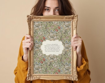 Catholic Morning Offering Wall Art Printable, Vintage Style Prayer Sign, William Morris Style Floral Catholic Home Decor
