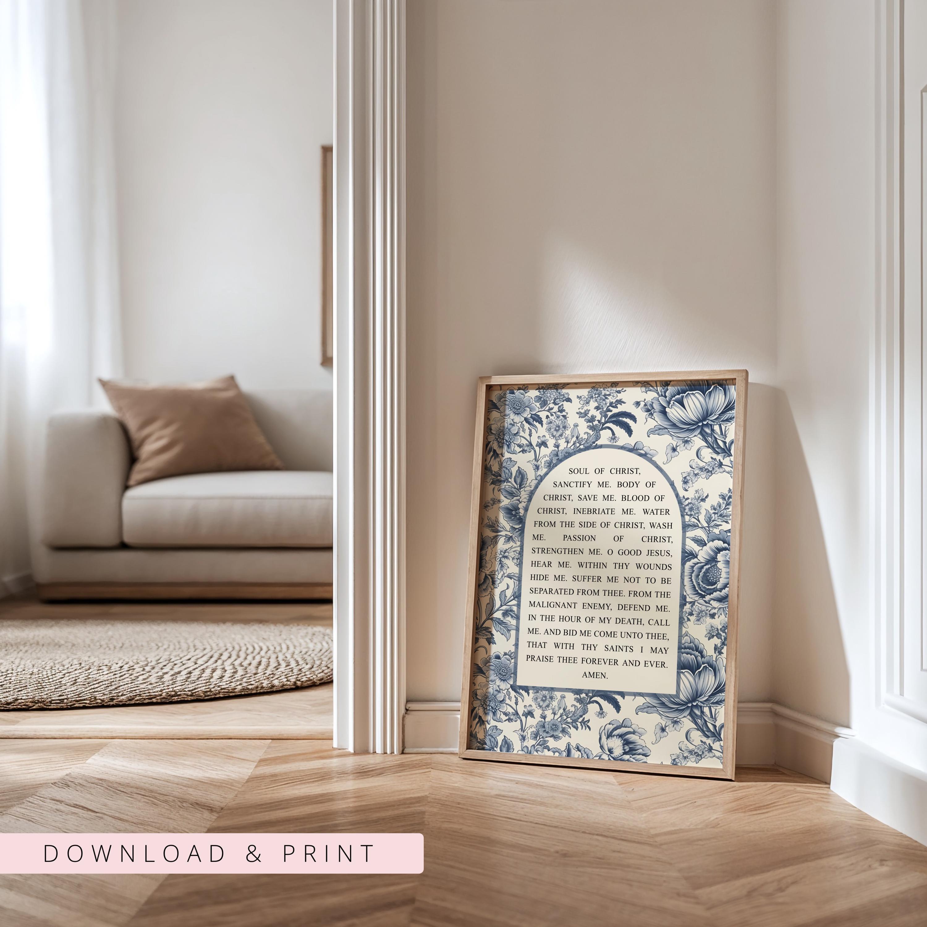 Blue Floral Catholic Wall Art, Anima Christi Prayer Printable, Vintage ...