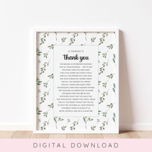 Carta de agradecimiento al maestro, regalo de agradecimiento al maestro, imprimible de agradecimiento para padres, regalo de fin de año, botánico, regalo para el Día del Maestro