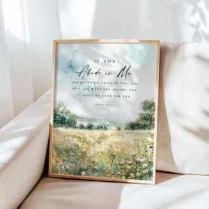 Op de afbeelding: Een aquarel van een veld vol wilde bloemen met een citaat uit de Bijbel: "Als jullie in mij blijven en mijn woorden in jullie blijven, vraag dan wat jullie maar willen, en het zal jullie gegeven worden." Johannes 15:7