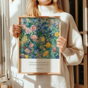 Jesaja 40:8 Het gras verdort en de bloemen vervagen, bloemen bijbelvers kunst aan de muur, moderne schriftafdruk, christelijk muurdecor, lavendel