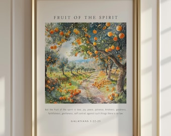 Galatians 5:22-23 Fruit of the Spirit Wall Art, Christian Wall Art, Bible Verse Wall Art Print, Scripture Print Printable, Orange