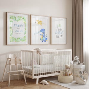 Dinosaur Nursery Wall Art, Baby Boy Nursery, Kids Room Decor, Dinosaur Room Decoration, Playroom Wall Art, Watercolor, Set of 3