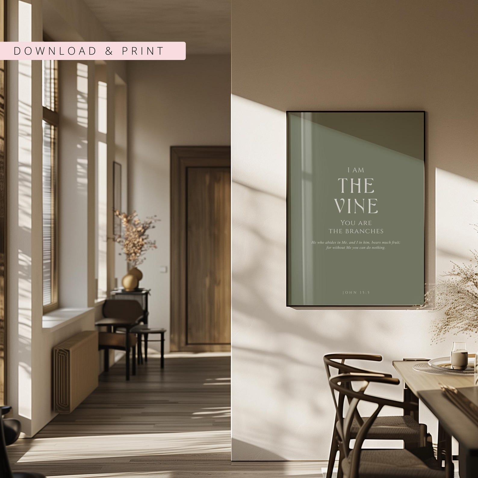 I Am the Vine Bible Verse Print, John 15:5, Minimalist Christian Wall ...
