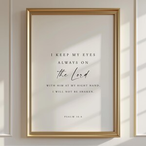 Psalm 16:8 Jag håller alltid mina ögon fästa på Herren Kristen väggkonst, typografisk bibelverstryck, bibelskylt, minimalistisk