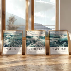 3er-Set Bibel-Versdruck, Mightier than the Waves Schriftdruck, Bibel-Vers-Wandkunst, moderne Bibel-Vers, christliches Wanddekor, Ozean