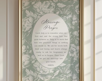 Green Floral Marriage Prayer Printable, Christian Wedding Wall Art, Unique Wedding Anniversary Gift, Marriage Bible Verse, Wedding Prayer