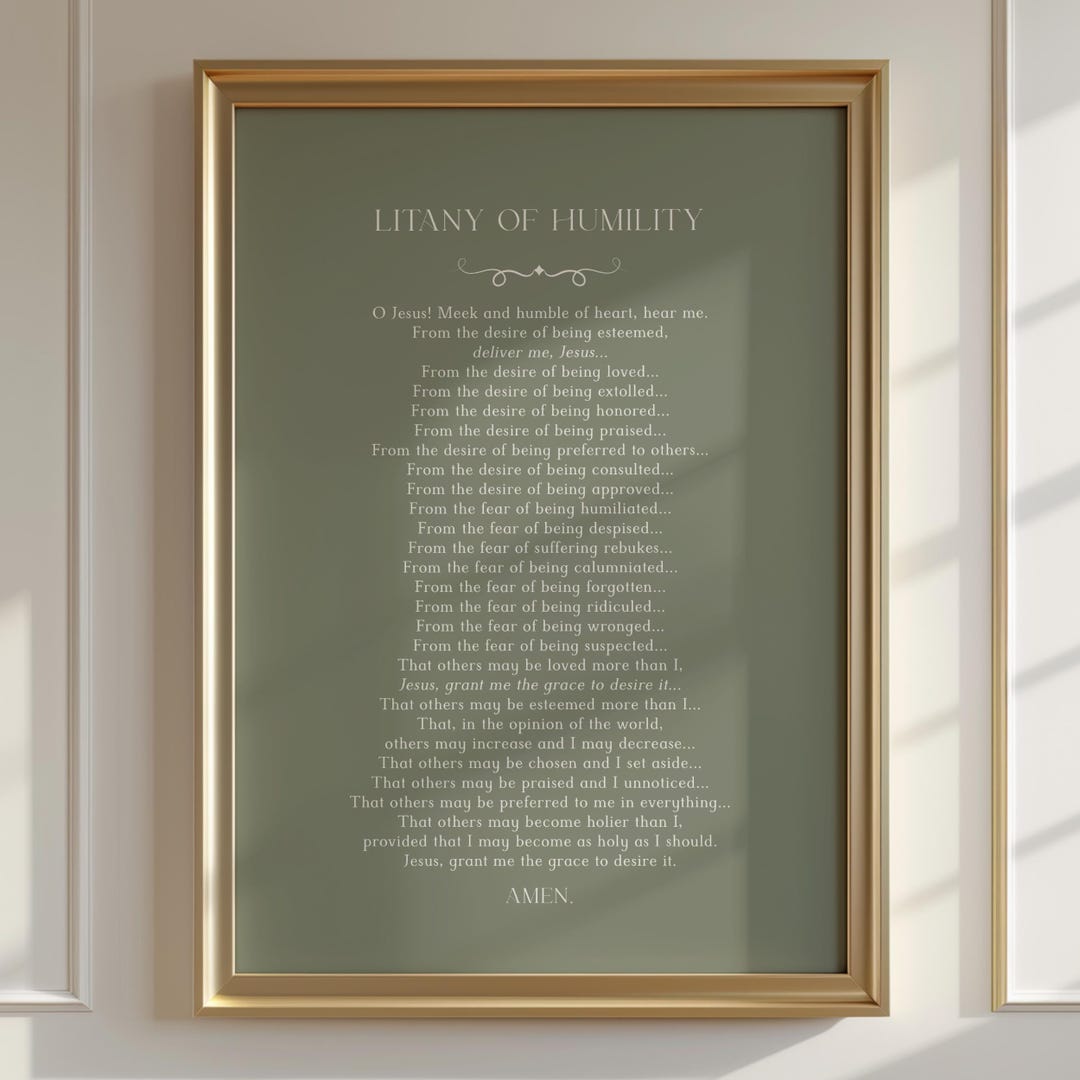Litany of Humility Typography Catholic Wall Art, Green Minimalist ...