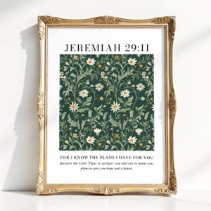 Porque yo sé los planes que tengo para ti, Jeremías 29:11 Arte mural cristiano, versículo bíblico imprimible, letrero botánico de las Escrituras, estilo vintage