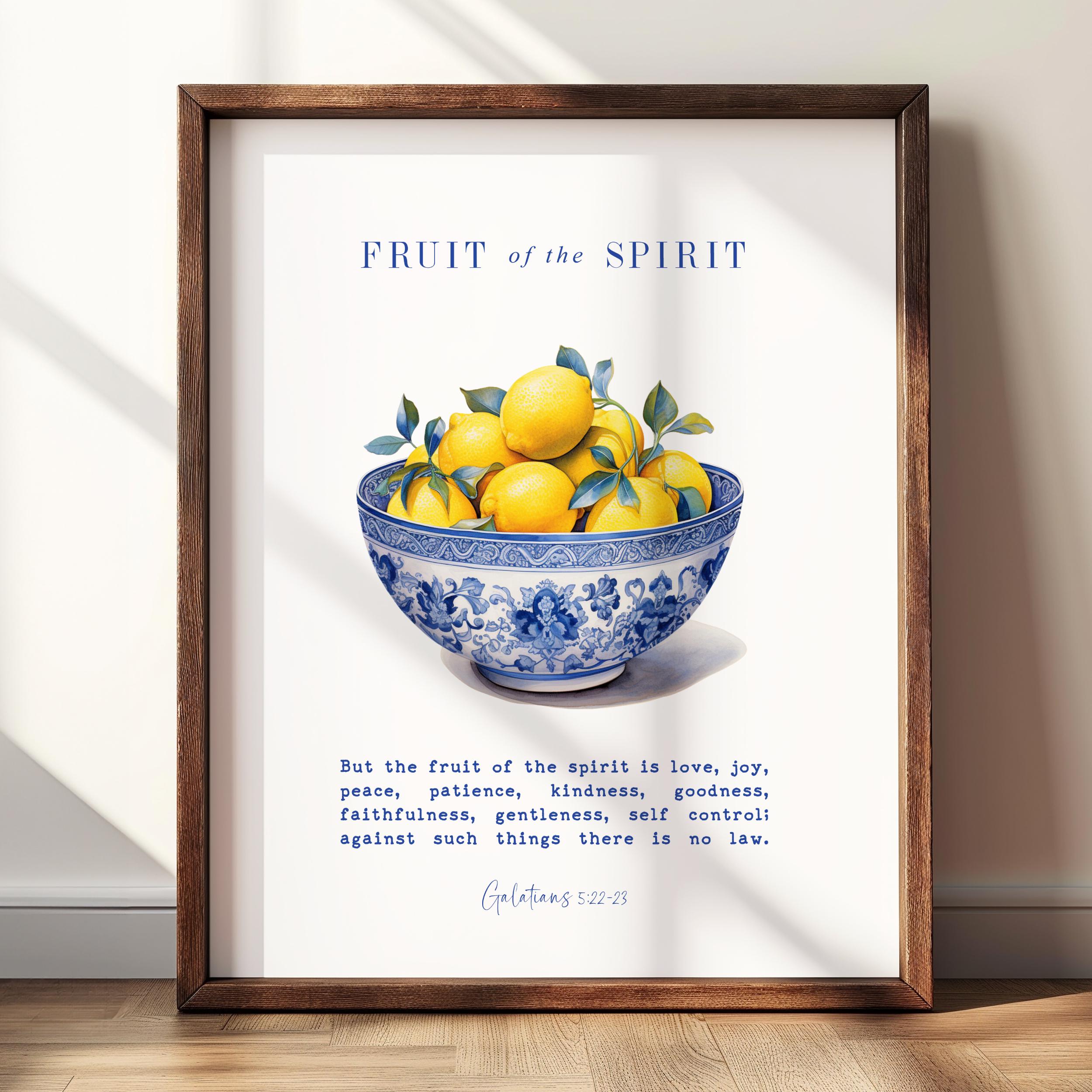 Fruit of the Spirit Wall Art, Christian Wall Art, Bible Verse Wall Art Print, Galatians 5:22-23, Printable Scripture Sign, Lemon