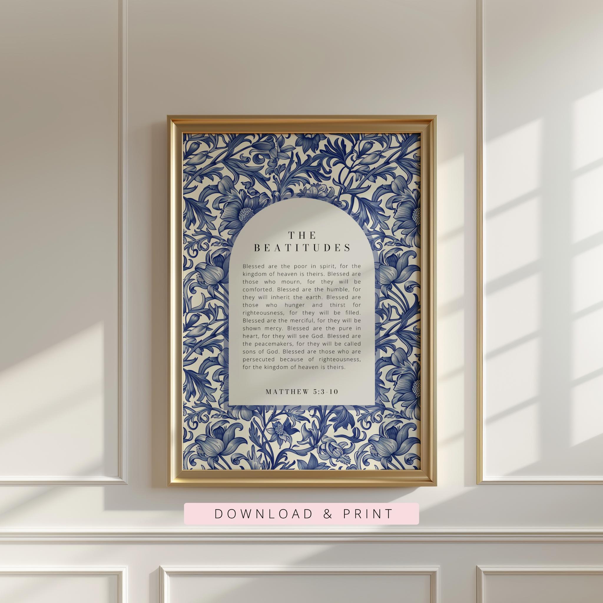 Matthew 5:3-10 Christian Wall Art Printable, the Beatitudes, Vintage ...