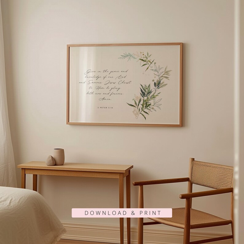 Grow in Grace Christian Wall Art, Peter 3:18, Botanical Bible Verse Art ...