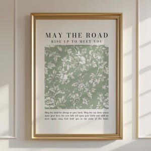 Floral Irish Blessing Wall Art, May the Road Rise Up to Meet You, Vintage Style, Green Roses, Irish Blessing Printable, Aesthetic Blessing