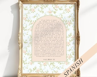 Salmos 91, Spanish Christian Wall Art, Soft Floral Scripture Sign, Vintage Style, Christian Decor, Religious Wall Art