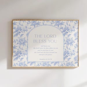 May the Lord Bless You and Keep You, Numbers 6:24-26 Christian Wall Art, Blue Floral, Bible Verse Wall Art, Scripture Sign, Aaronic Blessing
