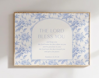 May the Lord Bless You and Keep You, Numbers 6:24-26 Christian Wall Art, Blue Floral, Bible Verse Wall Art, Scripture Sign, Aaronic Blessing