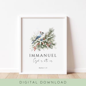 Immanuel Wall Art, God is with Us, Matthew 1:23, Christmas Bible Verse Wall Art, Christmas Printable, Christian Christmas Decoration, Bird