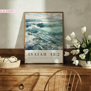 Isaiah 43:2 When You Pass through the Waters, Bible Verse Printable, Modern Scripture Print, Christian Wall Decor, Christian Gift, Baptism image 8
