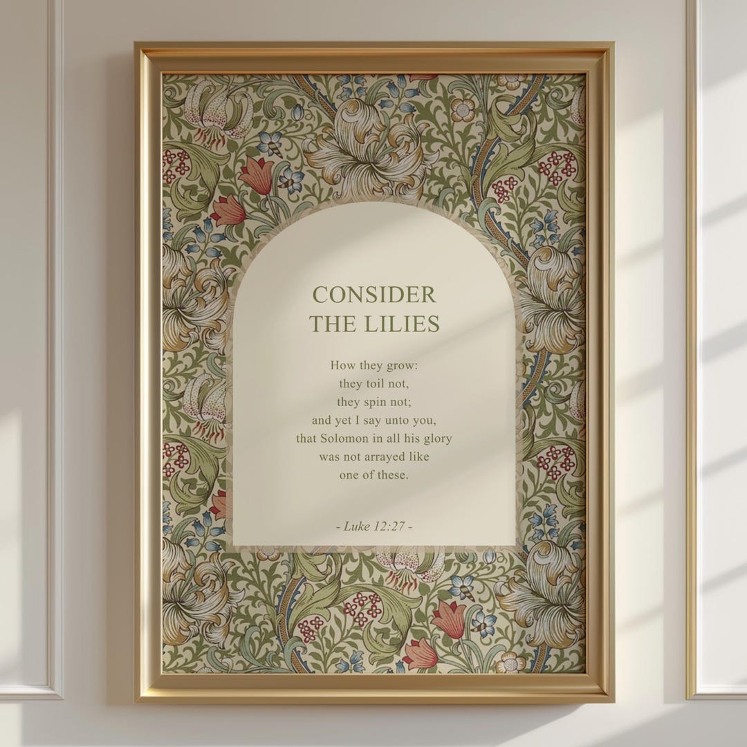 Consider the Lilies Bible Verse Print, Luke 12:27, Vintage Style Floral ...