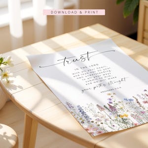 Proverbes 3:5-6 ayez confiance en le Seigneur de tout votre coeur art mural verset de la Bible, art mural chrétien, impression florale d'écriture sainte, signe de verset de la Bible image 8
