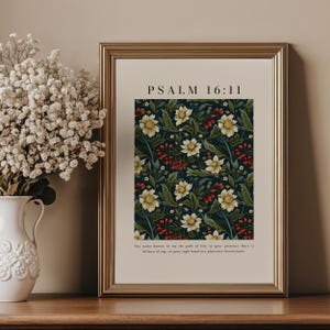 Psalm 16:11 In Your Presence There is Fullness of Joy, Floral Christian Wall Art, Bible Verse Print, Scripture Printable, Botanical