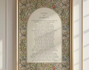 Litany of Humility Printable, Catholic Traditional Prayer Download, Vintage Style Religious Wall Art, Floral Faith Decor
