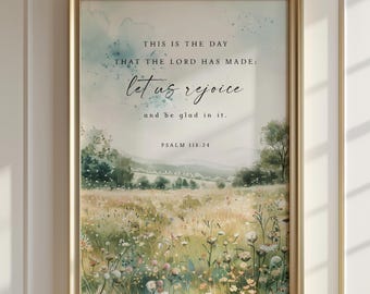 Salmo 118:24 Arte mural cristiano imprimible, Letrero bíblico, Versículo bíblico, Flores silvestres, Este es el día que hizo el Señor, Estético