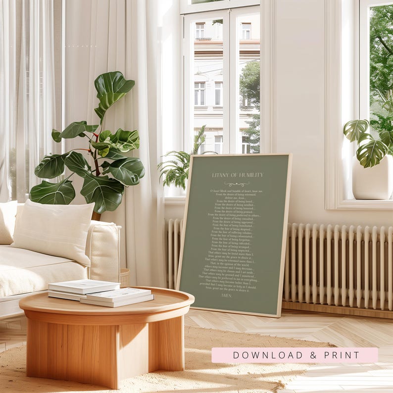 Litany of Humility Typography Catholic Wall Art, Green Minimalist ...