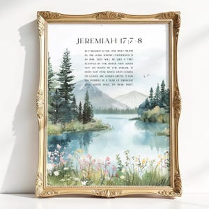 Art mural chrétien de Jérémie 17:7-8 NIV, verset de la Bible imprimable, signe biblique, décoration d&#39;intérieur chrétienne esthétique, aquarelle
