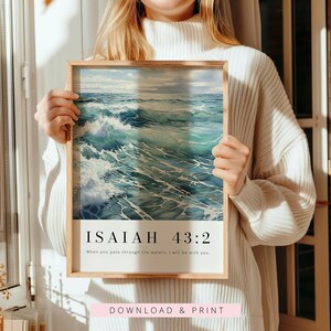Isaiah 43:2 When You Pass through the Waters, Bible Verse Printable, Modern Scripture Print, Christian Wall Decor, Christian Gift, Baptism image 3