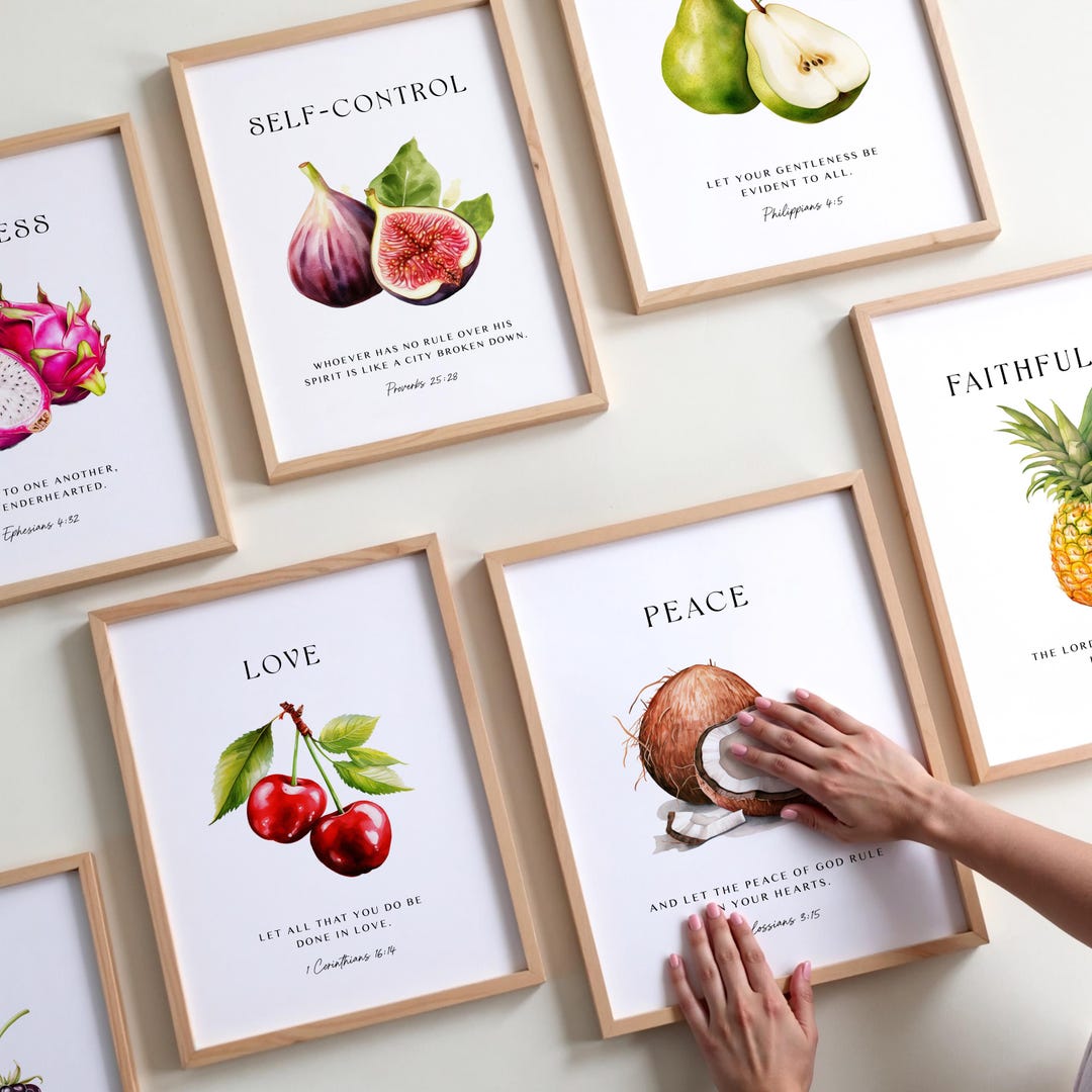 Set of 9 Fruit of the Spirit Wall Art, Galatians 5:22 Bible Verse ...
