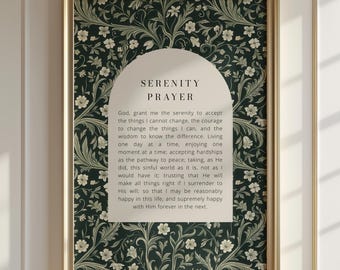 Vintage Style Serenity Prayer Wall Art Printable, Green Bible Verse Wall Art, Floral Scripture Sign, Christian Wall Art Home Decor