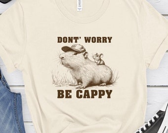 Don't Worry Be Cappy, Capybara Retro Shirt, Capybara Gift Tee, Capybara Shirt, Cute Rodent sweater, Animal T-Shirt, Vintage Sketch Theme,