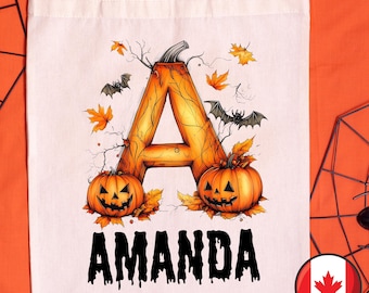 Personalized Halloween Tote Bag, Kids Trick or Treat Candy Bag, Canadian Edition