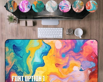 Custom Desk Mat Mousepad with Name, Large Modern Desktop Mats, Colorful Keyboard Gaming Pad, Modern Office Decor, funky marble, Gift for Her