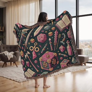 DND Woven BLANKET for her, Dungeons and Dragons blanket, d&d blanket,Dragon Blanket, Dnd Gifts for mom,dnd bedding, Nerdy Blanket,Gaming