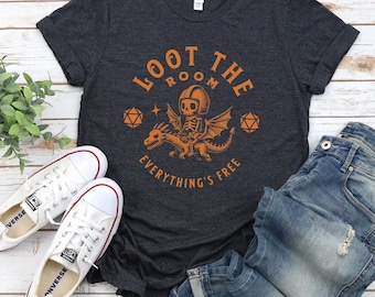 Loot the Room Dungeons and Dragons Pocket Tee, Funny Front Back DnD Shirt, Geeky Gamer Gift, Dungeon Master DM Gift, DnD Loot Bag Gift, bg3